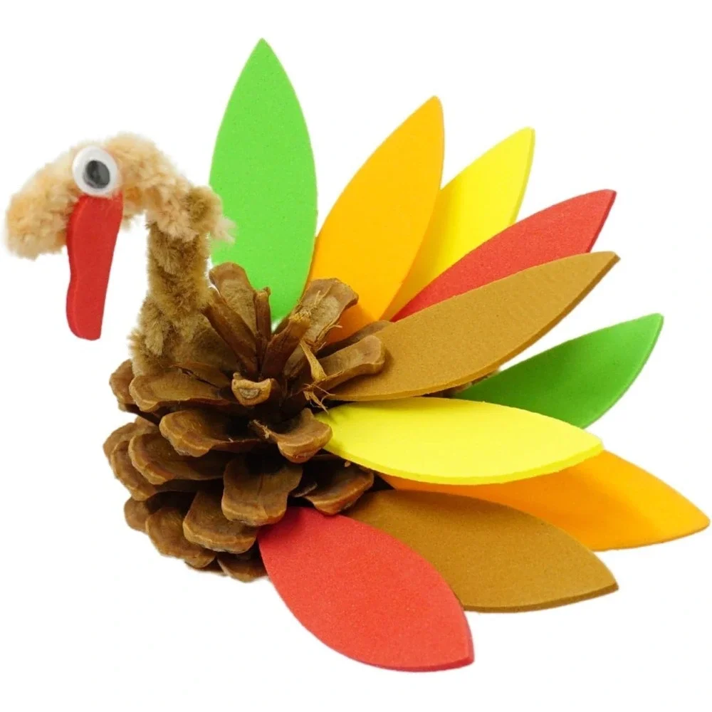 4E's Novelty 4 Pack Pinecone Turkey Craft Kit - DIY Thanksgiving Multicolor